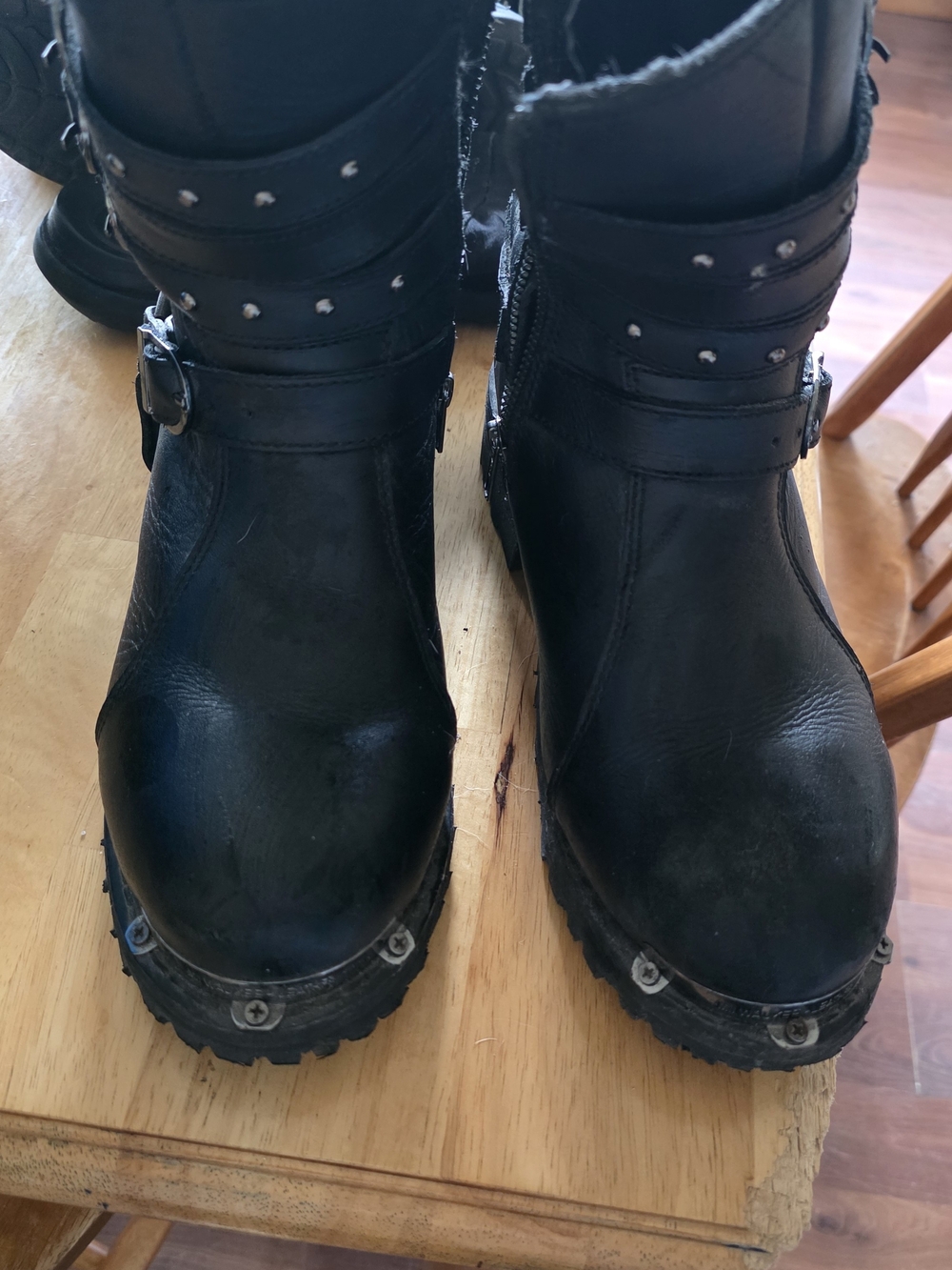 Women's Black Studded Moto Combat Boots